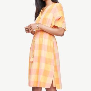 Plaid Split Neck Drawstring Dress
